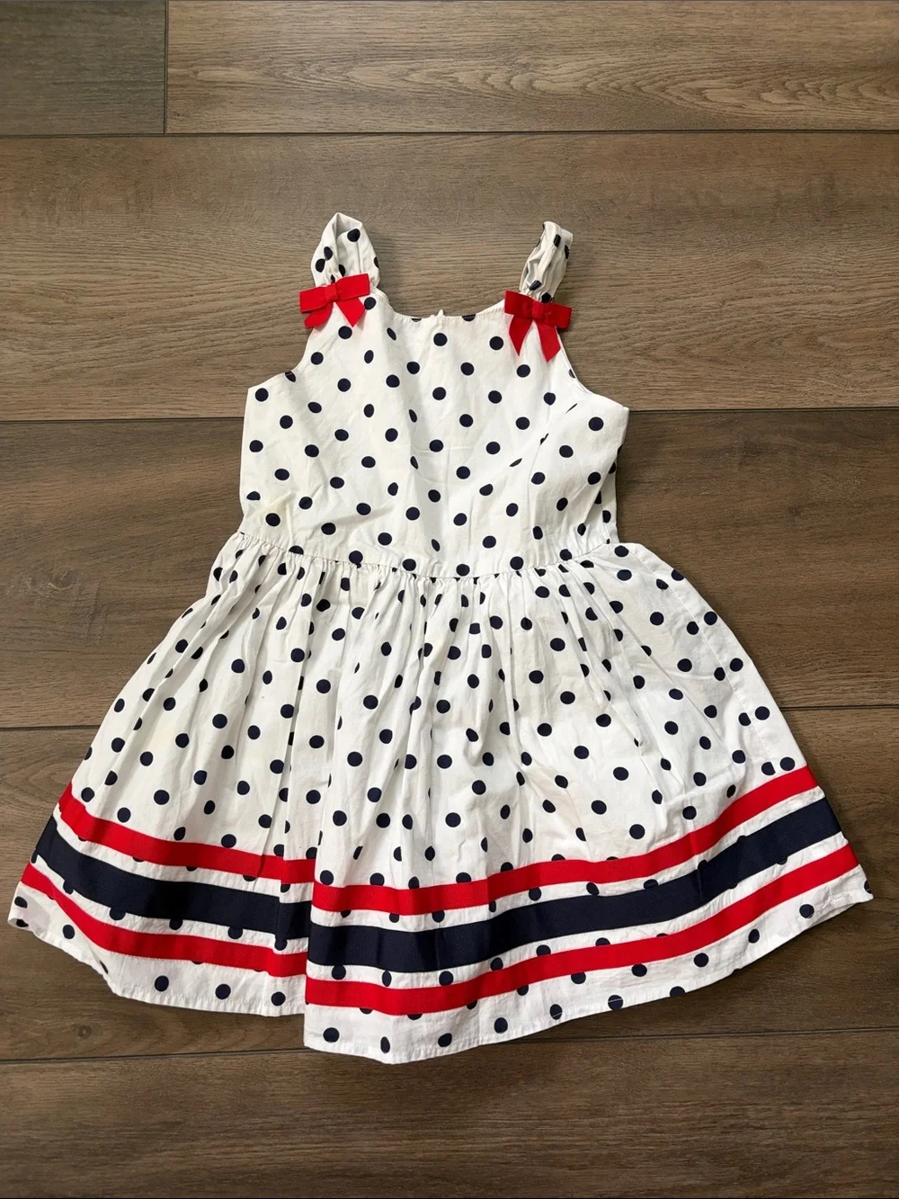 Gymboree White Polka Dot Dress with Navy & Red Trim